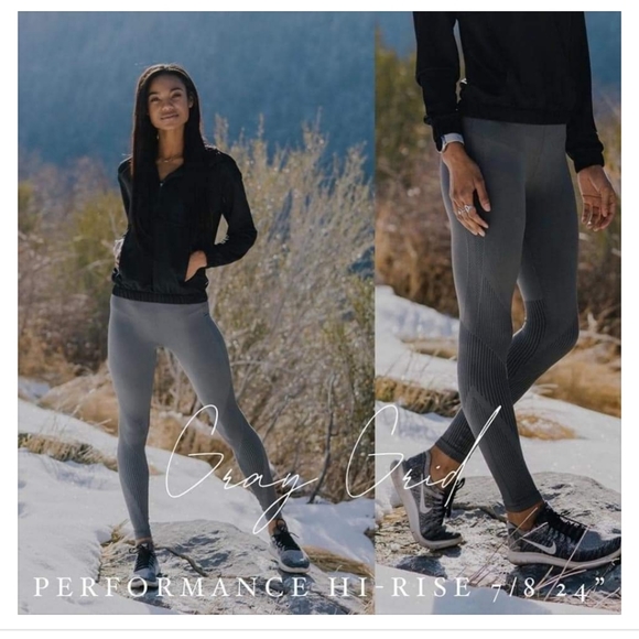 Zyia Gray Grid Performance High-Rise Leggings - Picture 1 of 3